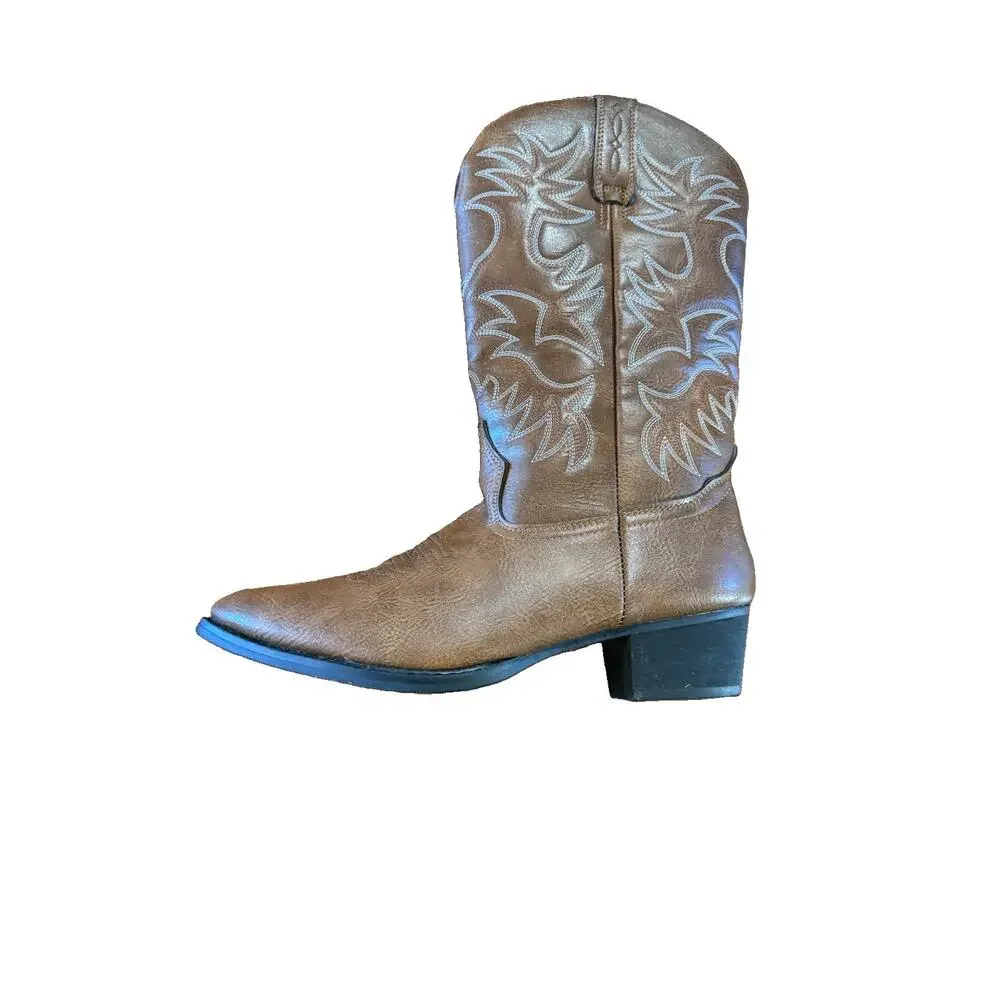 XDR Brown Leather Cowboy Boots Mens 9 / Womens 10.5 Round Toe Western 6080
